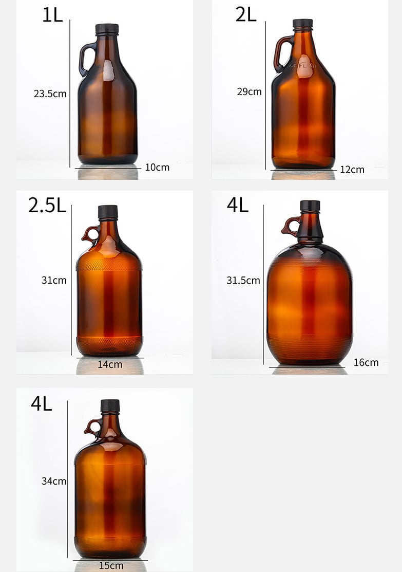 Clear amber Jugs liquor bottles