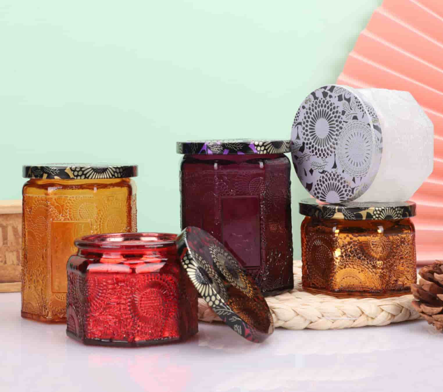 Luxury romantic hexagonal candle jars with different colors 120ml 250ml