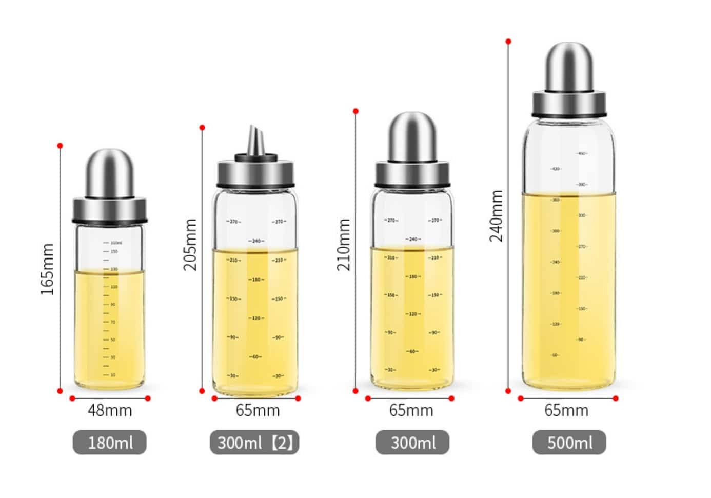 Glass oil bottles 180ml 300ml 500ml