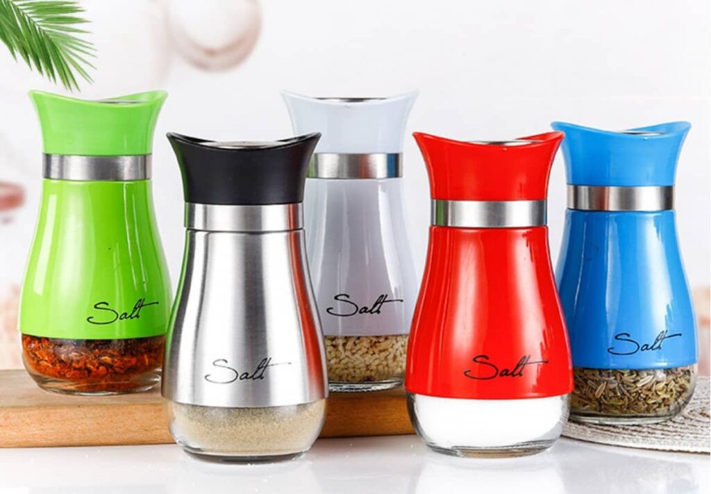 Glass spice jar with stainless steel cover cap 130ml 