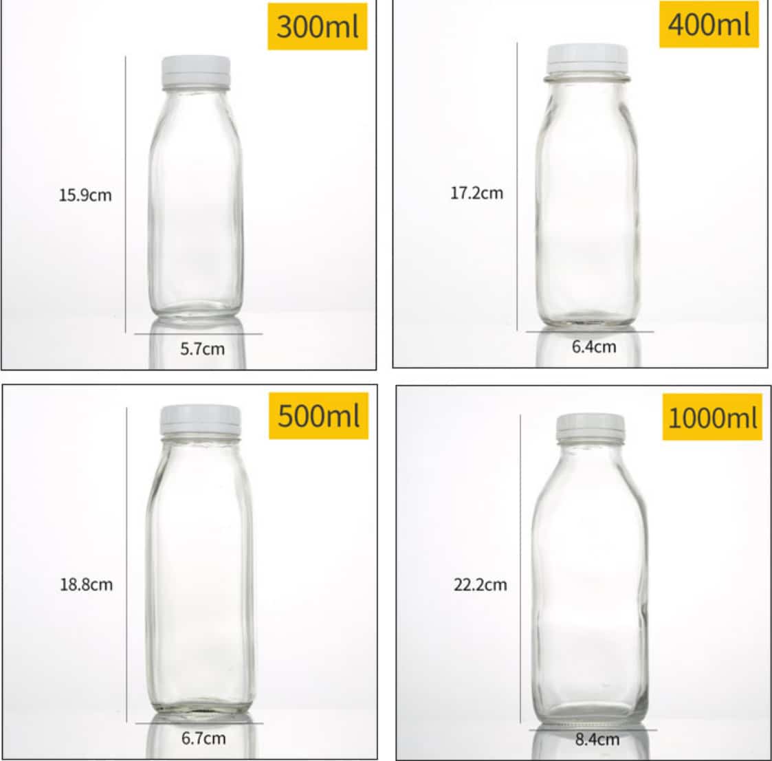 Tall square glass milk bottle beverage bottle 300ml 400ml 500ml 1000ml