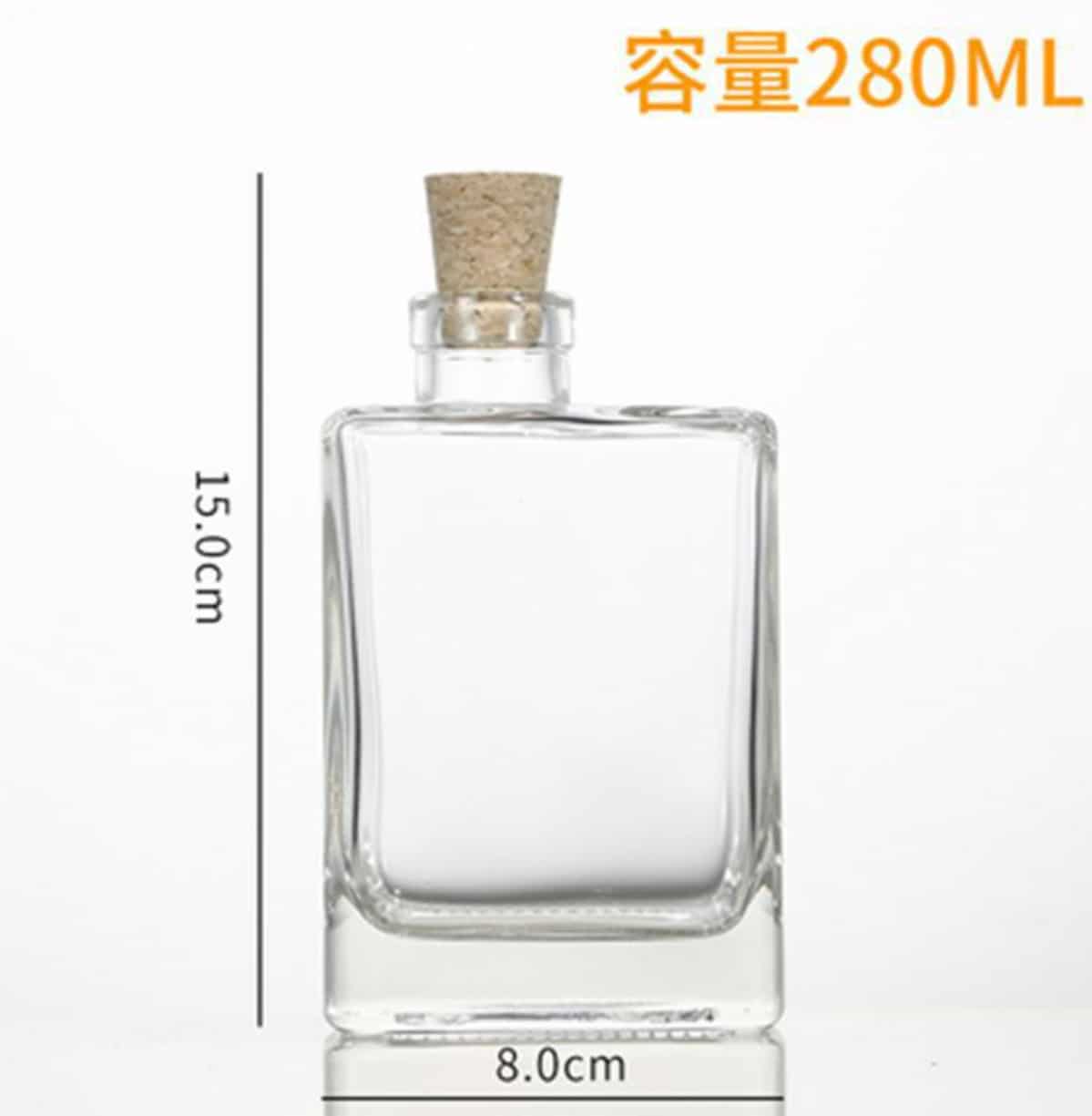 Crooked mouth glass beverage milk tea bottle 280ml wooden cork flat square coffee bottle in stock wholesale