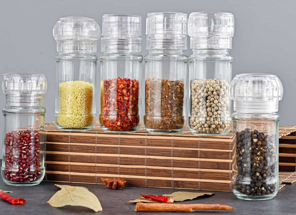 Glass spice jars grinder salt and pepper shaker 100ML 