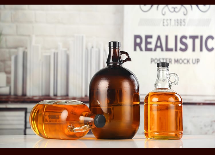 Clear amber Jugs liquor bottles 