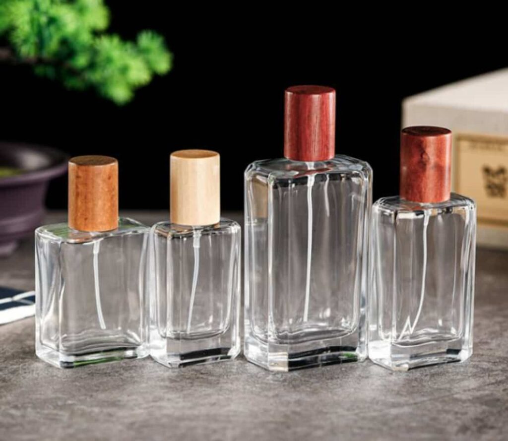 Square thickened wooden cap perfume bottle 50ml 100ml 