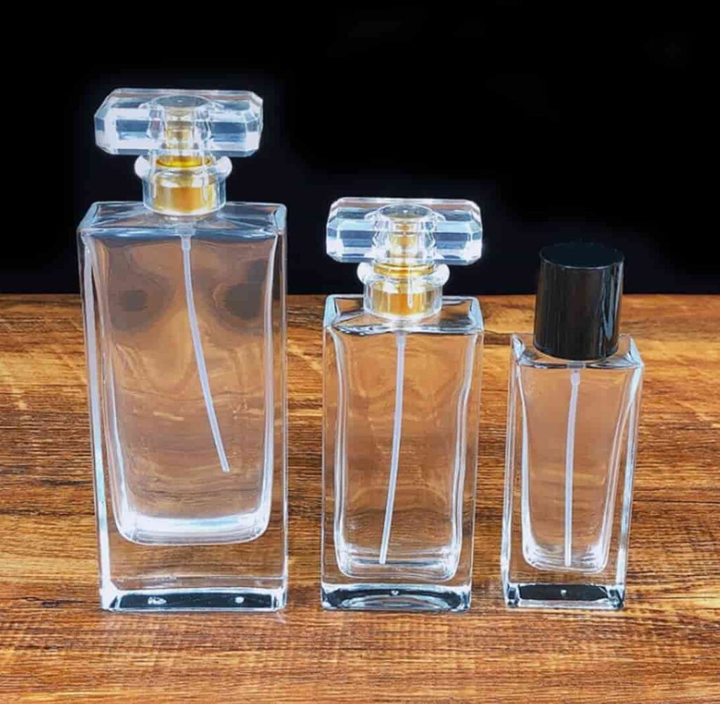 Thin and tall square glass perfume bottles 30ml 50ml 100ml