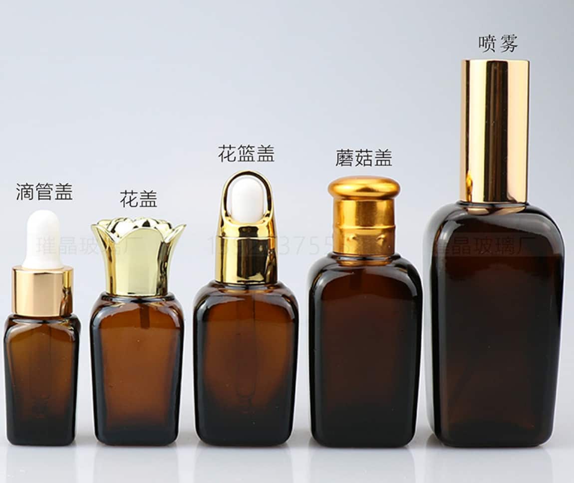 Amber square glass dropper bottles