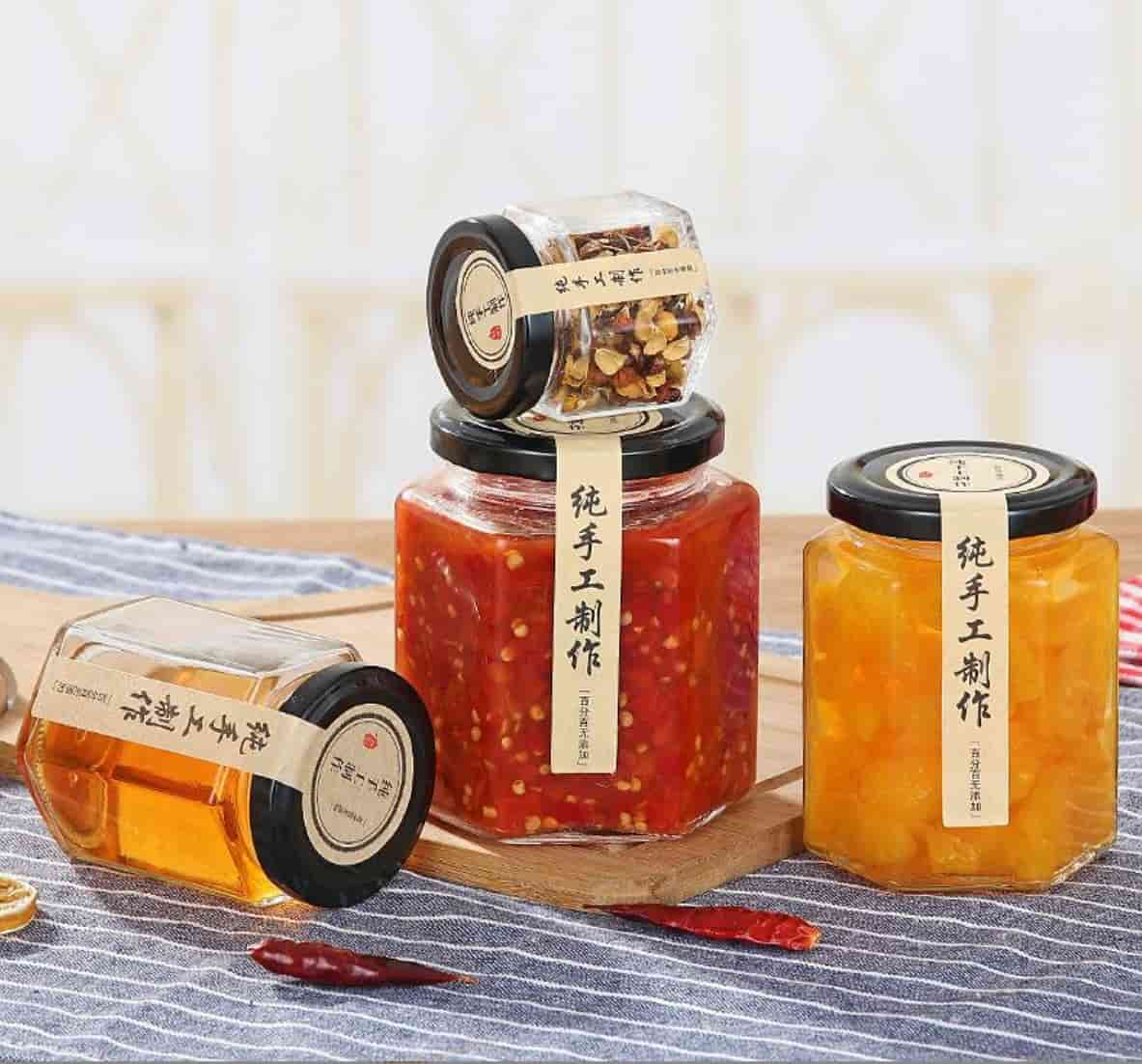 Hexagonal glass jam honey pickle jars 45ml 60ml 85ml 180ml 280ml 380ml 730ml