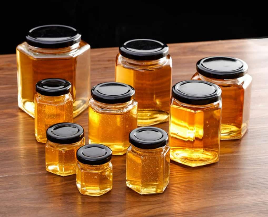 Hexagonal honey jars 