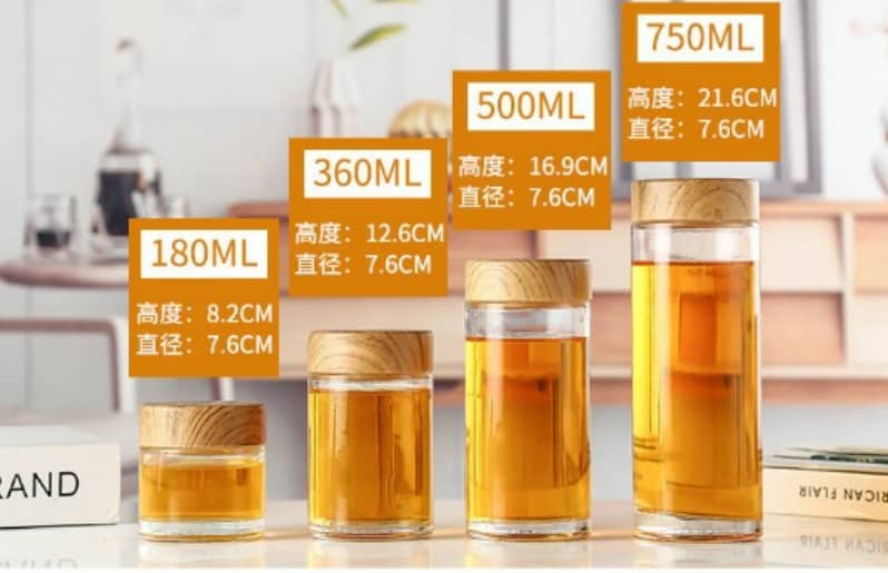 Straight sided honey jars with wood grain cap 180ml 360ml 500ml 750ml