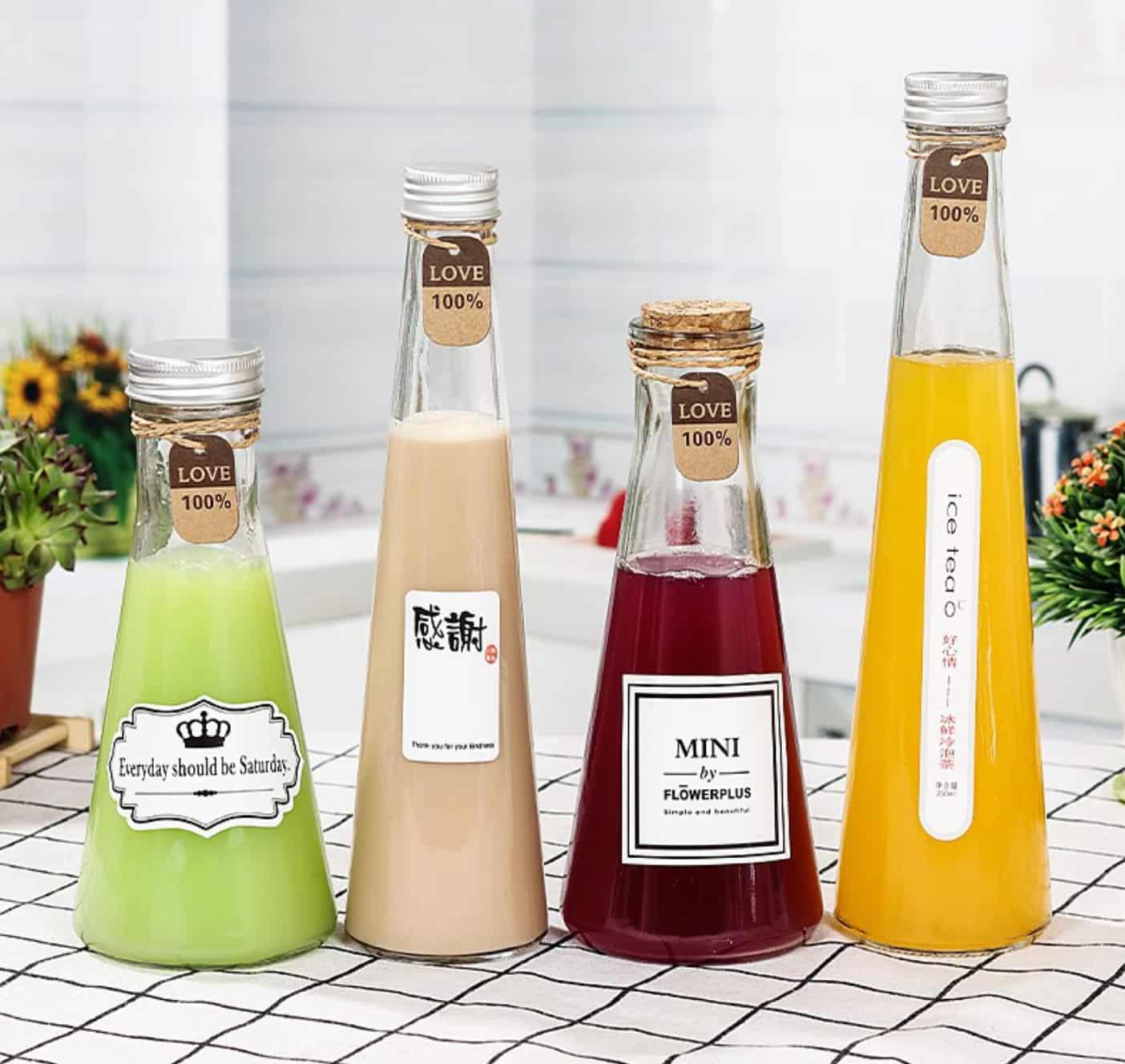 Fashion Conical Glass Beverage Bottle 250ml 330ml 350ml