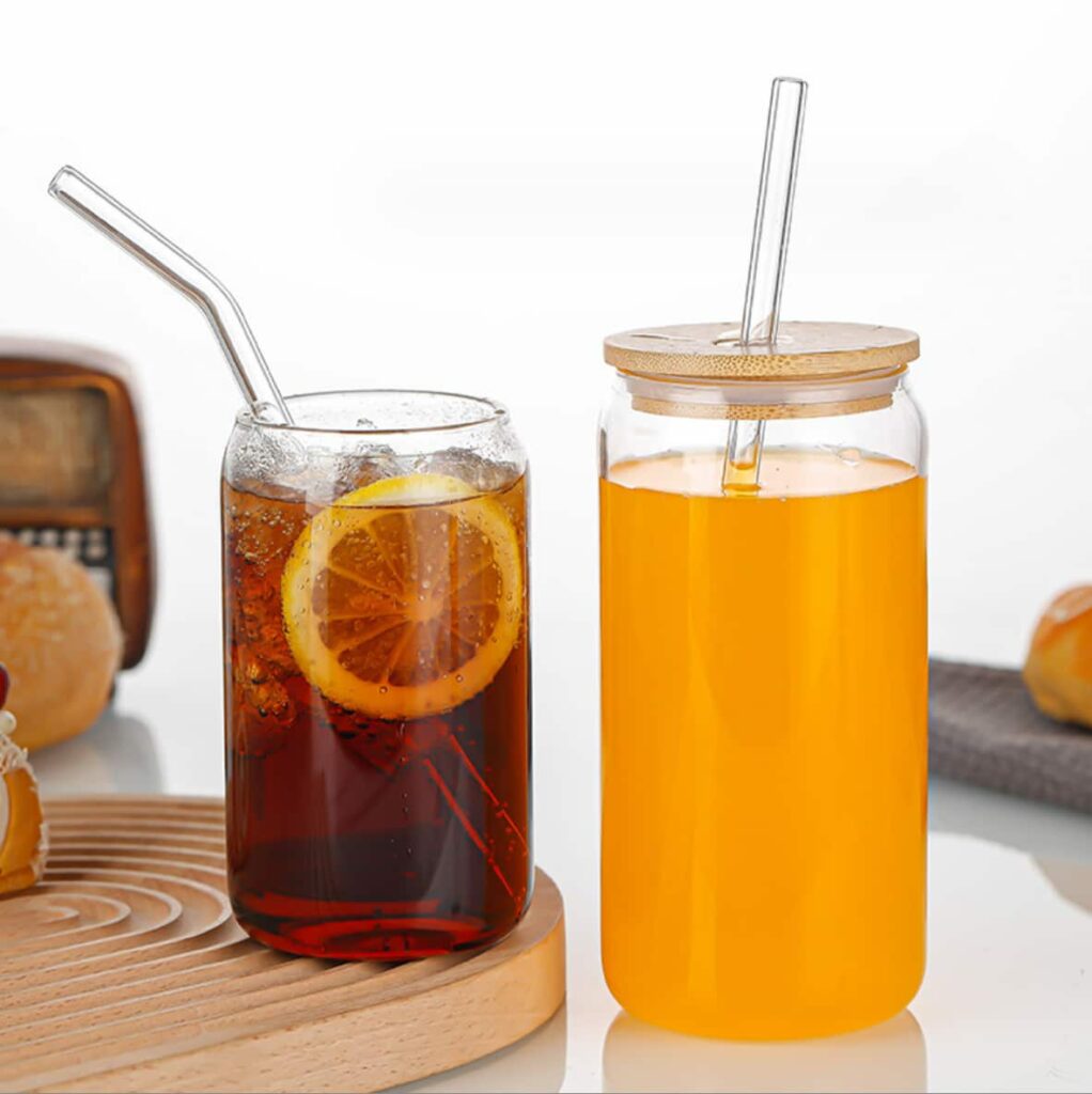 Borosilicate glass water Bottle coke cup with bamboo lid 16oz 20oz