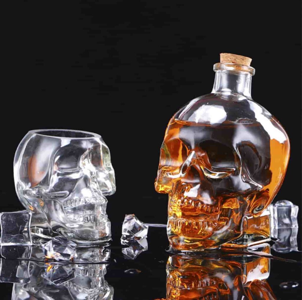 Skull Liquor Bottle and Liqueur glass 100ml 180ml 400ml 750ml (2) 