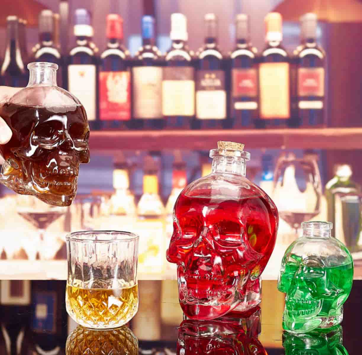 Skull Liquor Bottle and Liqueur glass 100ml 180ml 400ml 750ml (3)