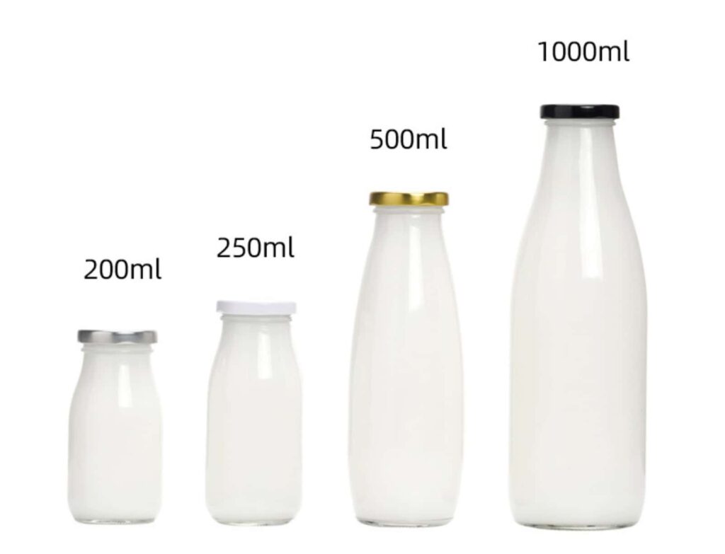 Glass milk bottle with caps 250ml 500ml 1000ml