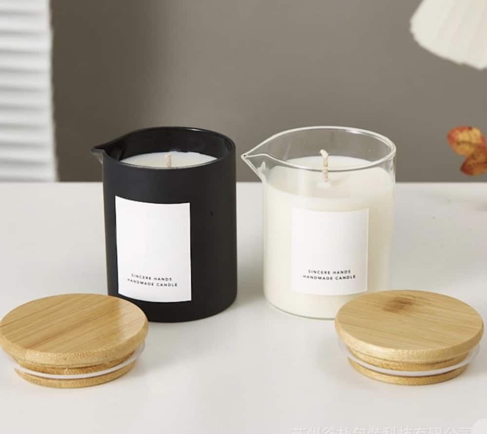 black glass beaker candle jars