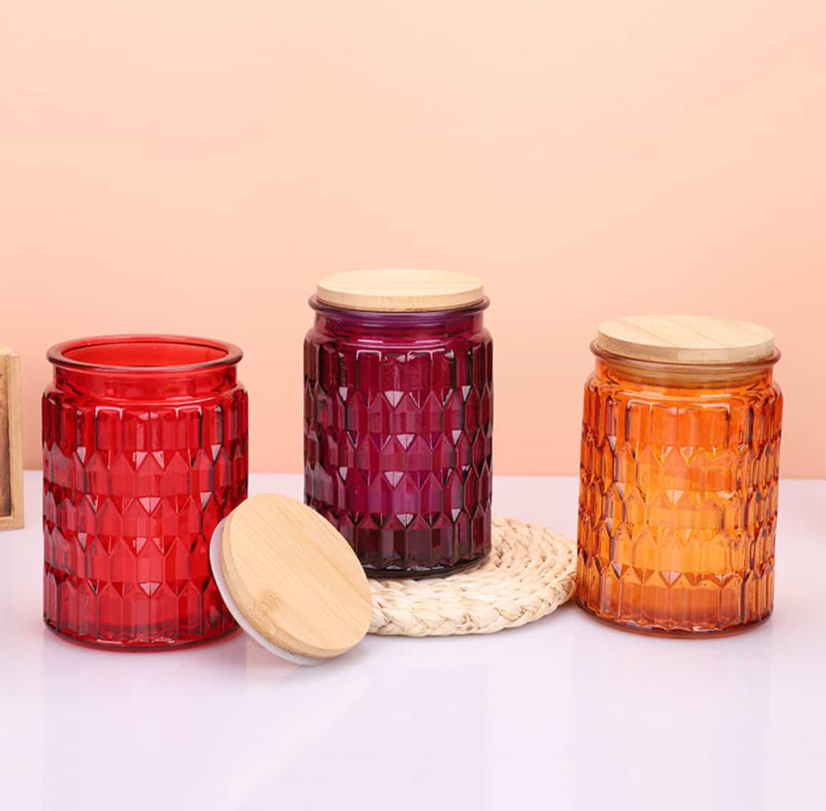 Luxury glass candle jars with bamboo lid